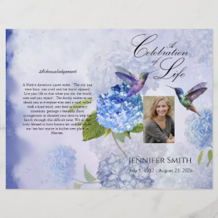 Flyer Programa Funeral Bi-Fold Blue Hydrangeas
