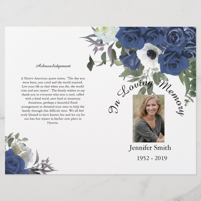 Flyer Programa Funeral Bi-Fold Blue Rosas (Frente)