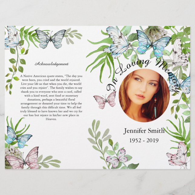 Flyer Programa Funeral Bi-Fold Butterfly Garden (Frente)