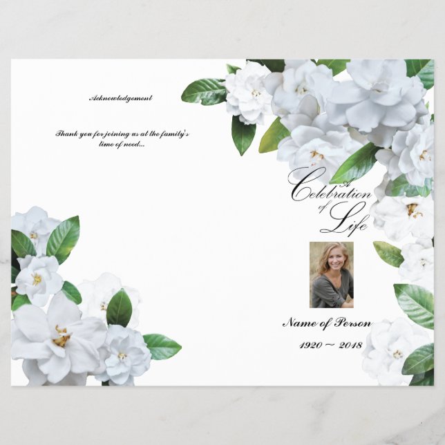 Flyer Programa Funeral Bi-Fold - Gardenias Brancas (Frente)