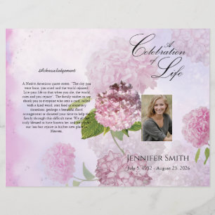 Flyer Programa Funeral Bi-Fold Pink Hydrangeas