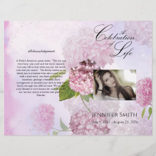 Flyer Programa Funeral Bi-Fold Pink Hydrangeas