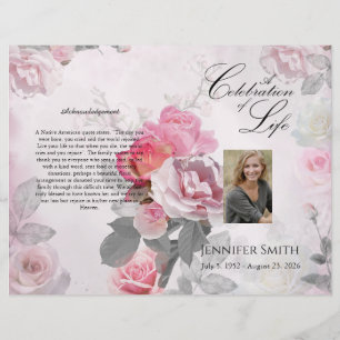 Flyer Programa Funeral Bi-Fold Pink Roses