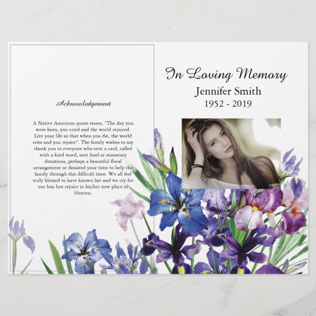 Flyer Programa Funeral Bi-Fold Purple Irises (Frente)