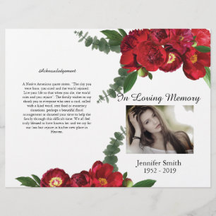 Flyer Programa Funeral Bi-Fold Red Peony