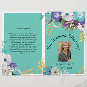 Flyer Programa Funeral Bi-Fold Teal Lavanda Butterfly