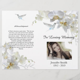 Flyer Programa Funeral Bi-Fold White Orchids Hummingbird