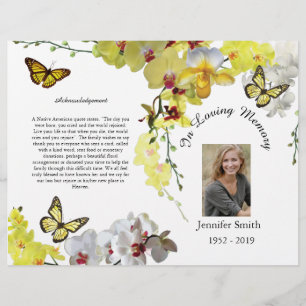 Flyer Programa Funeral Bi-Fold Yellow Orchids Butterfly