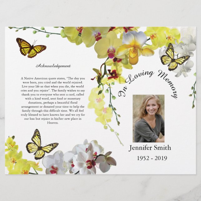 Flyer Programa Funeral Bi-Fold Yellow Orchids Butterfly (Frente)