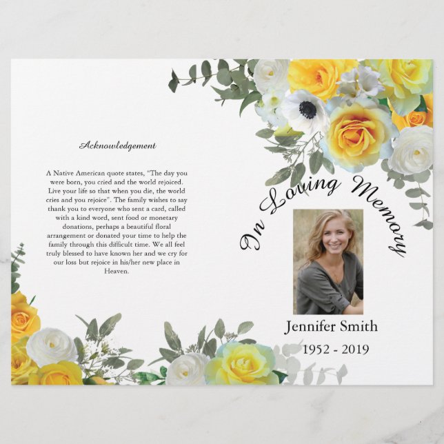 Flyer Programa Funeral Bi-Fold Yellow Roses (Frente)