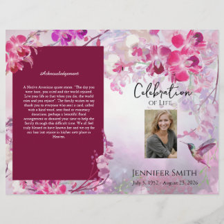 Flyer Programa Funeral de Hummingbird Rosa Hydrangeas