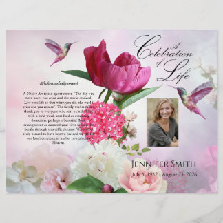 Flyer Programa Funeral de Hummingbird Rosa Hydrangeas