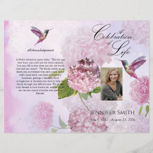 Flyer Programa Funeral de Hummingbird Rosa Hydrangeas
