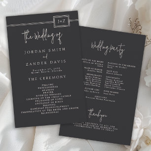 Flyer Programa Moderno de Casamento de Monogramas Pretos