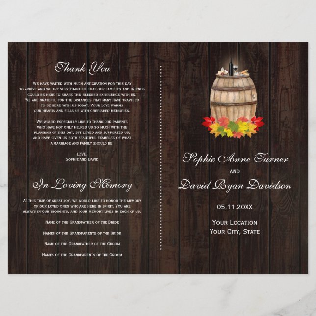 Flyer Programa Rustic Fall Foliage Wine Barrel Wedse (Frente)