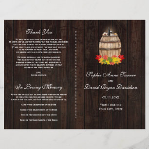 Flyer Programa Rustic Fall Foliage Wine Barrel Wedse