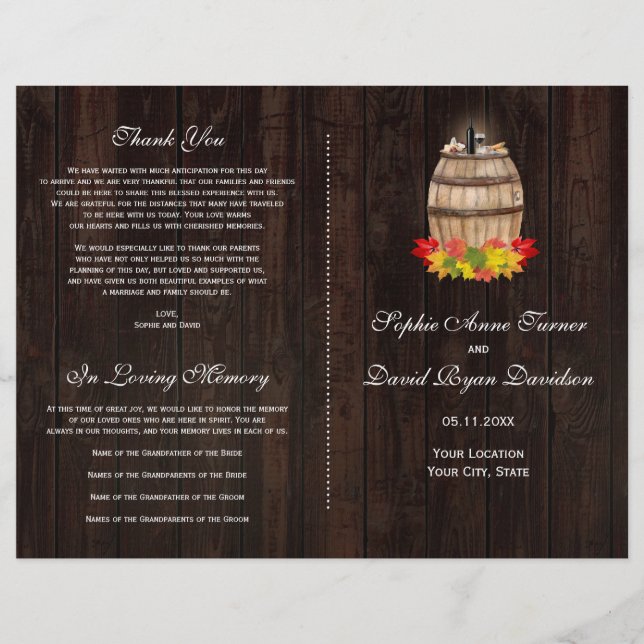 Flyer Programa Rustic Fall Foliage Wine Barrel Wedse (Frente)