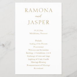 Flyer Programa Simples de Casamento Moderno Dourado