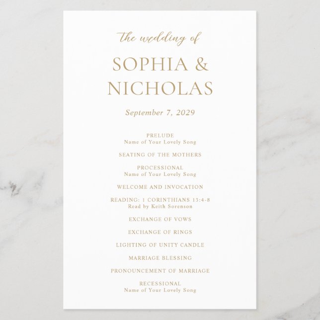 Flyer Programa Simples Dourado de Casamento de Orçamento (Frente)