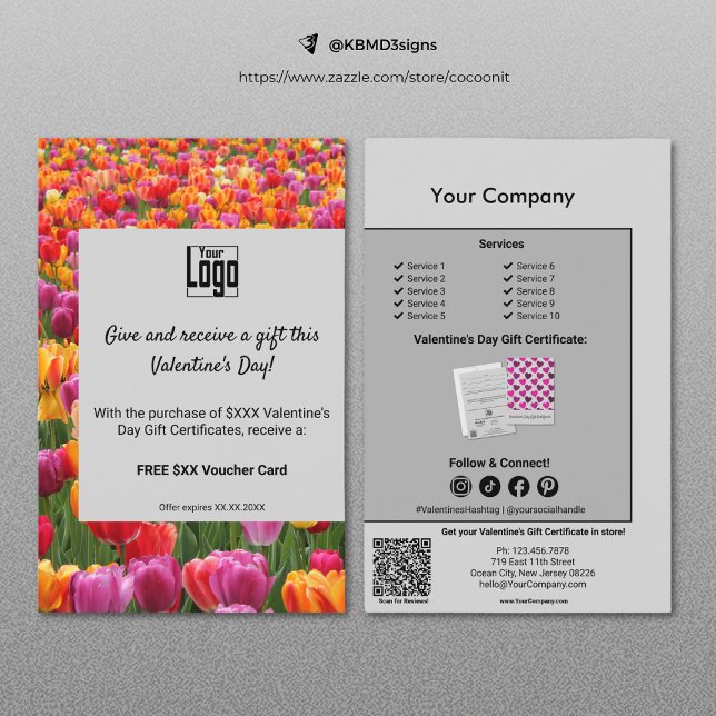 Flyer Promoção de Certificado de Presente de Dia de os n (Floral Valentine's Day Gift Certificate Promotion Flyer)