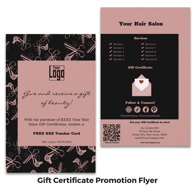 Flyer Promoção de Certificado de Presente de Salão Moder (Modern Salon Gift Certificate Promotion Flyer)
