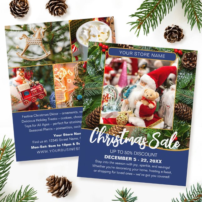 Flyer Promoção de Natal Compras Festivas Azul Marinho Ne (Criador carregado)