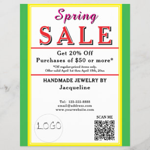 Flyer Promoção de Primavera Joias Amarelo Verde Coração