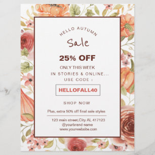 Flyer promoção de venda de abóbora floral de outono