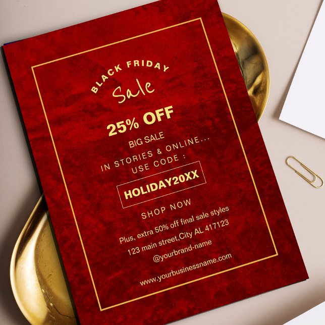 Flyer Promoção de venda de férias elegante arranhão verm (Bold, bright, and full of deals – our red and gold scratch flyer #redgold #zazzlemade #christmas)