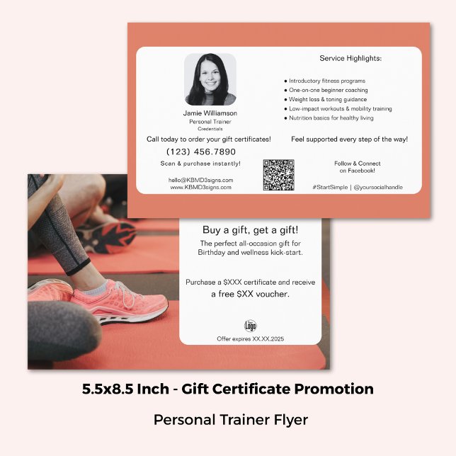 Flyer Promoção do Certificado de Oferta de Malhação All- (5.5x8.5 Inch, All-Occasion Fitness Gift Certificate Promotion Flyer)