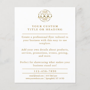 Flyer Promocional de logotipo Elegante branco e Dourado 