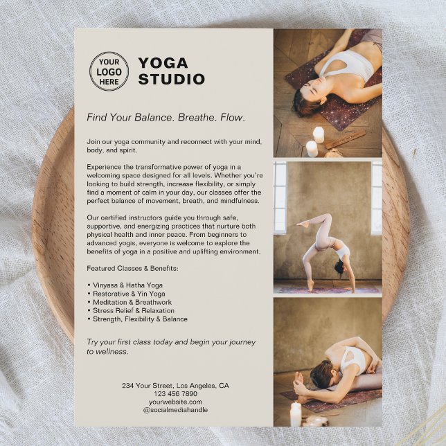 Flyer Promocional de Professores Instrutores Yoga (Yoga Instructor Teacher Promotional Business Flyer)