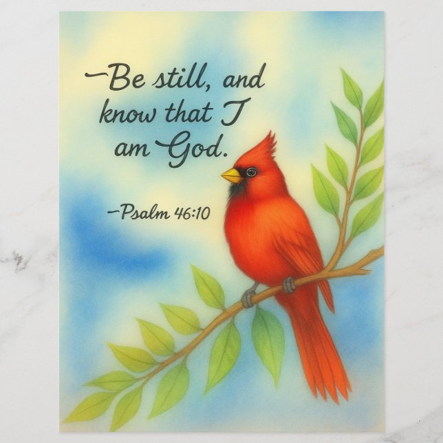 Flyer Psalm 46:10 Be Still Red Cardinal Scripture Nature (Frente)