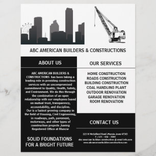 Flyer Publicidade Promocional de Construção Preto e Bran