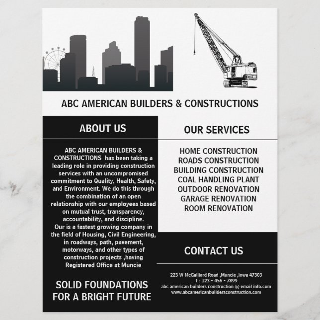 Flyer Publicidade Promocional de Construção Preto e Bran (Frente)