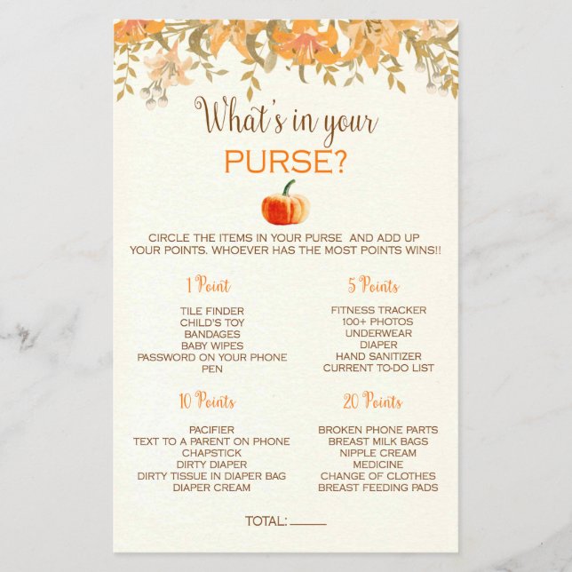 Flyer Pumpkin Fall What's in Your Purse Chá de fraldas G (Frente)