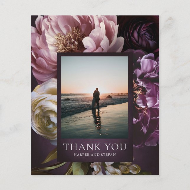 Flyer Purple Fine Art Floral Budget Wedding Thank You (Frente)