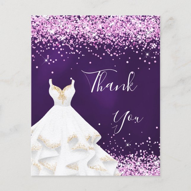 Flyer Purple pink glitter white dress thank you budget (Frente)
