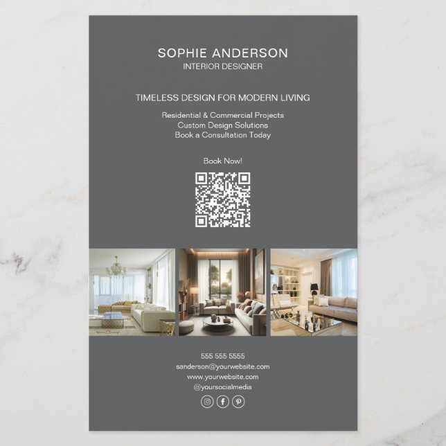 Flyer QR Profissional Cinza Personalizado Moderno para F (Frente)