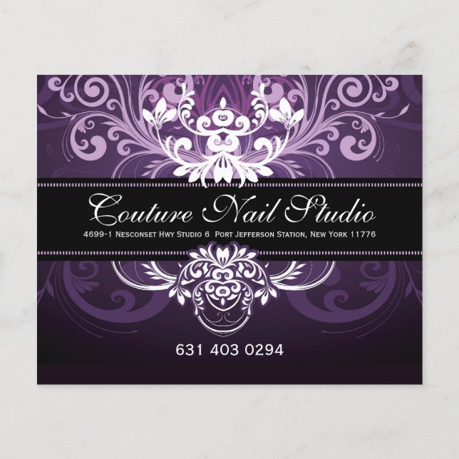 Flyer Quadro de Vintagem de Tons Brancos e Roxos Pretos  (Verso)