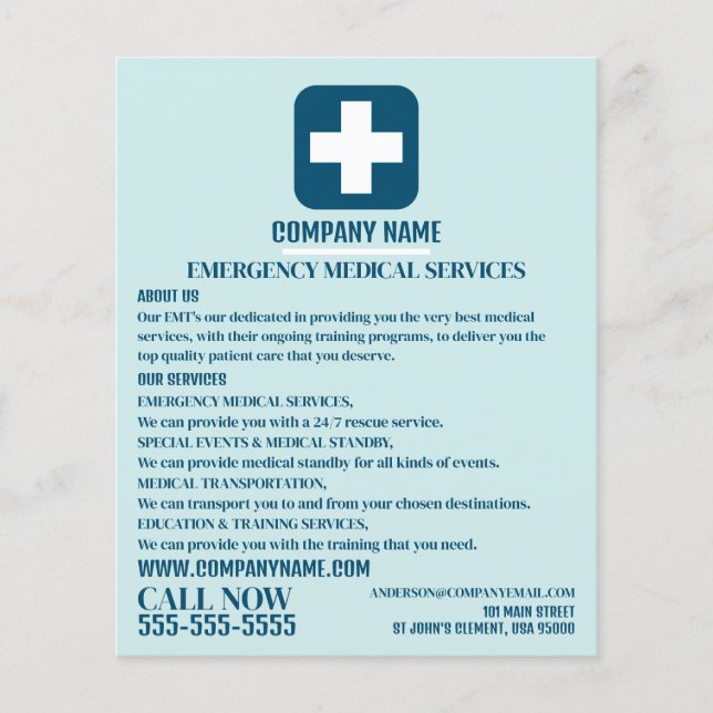 Flyer Qualquer Símbolo Médico Cor, EMT, paramédico (Frente)