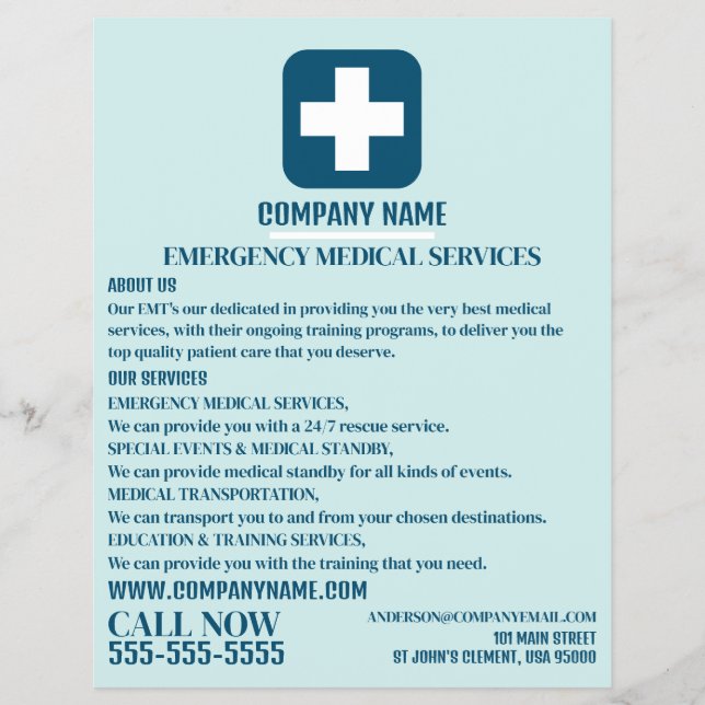 Flyer Qualquer Símbolo Médico Cor, EMT, paramédico (Frente)