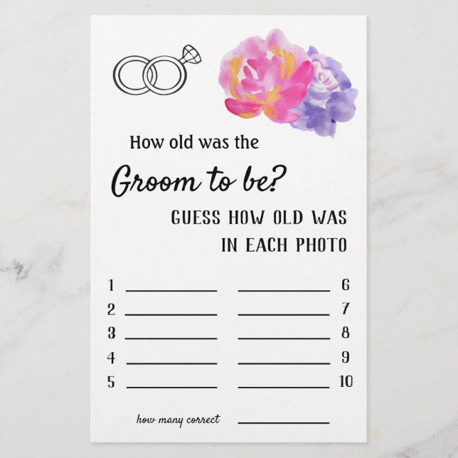 Flyer Quantos anos tinha o Groom? - Flores Violetas (Frente)