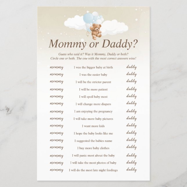 Flyer Quem Disse Isso Jogo De Chá de fraldas Do Urso Azu (Frente)