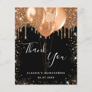 Flyer Quinceanera black gold glitter thank you budget