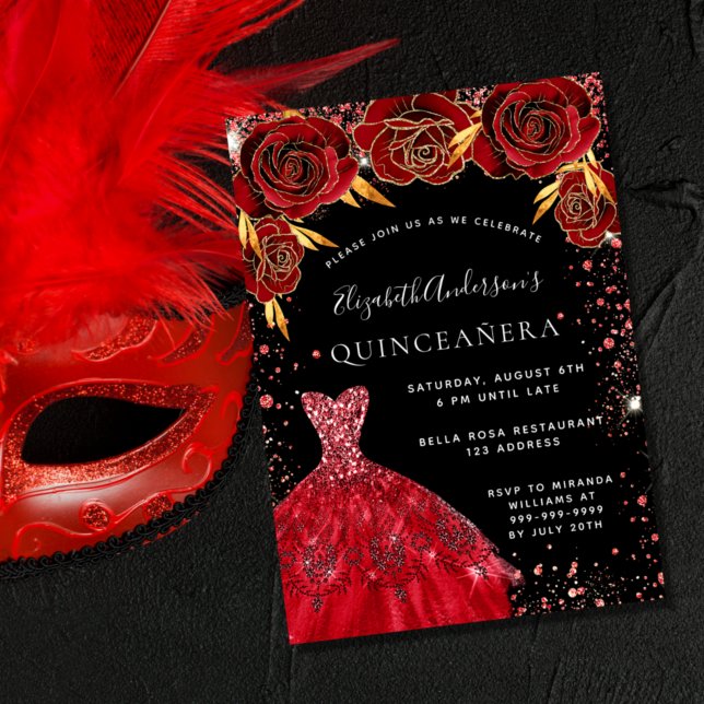 Flyer Quinceanera Black Red Vestido (Criador carregado)