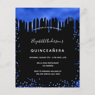 Flyer Quinceanera Black Royal Blue Orçamento convite