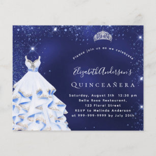 Flyer Quinceanera blue silver dress budget invitation