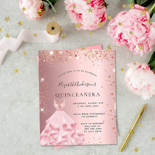 Flyer Quinceanera blush cor-de-rosa convite de orçamento