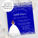 Flyer Quinceanera - convite para o orçamento do vestido<br><div class="desc">Por favor, note que este convite está no papel de folheto e é muito fino. Os envelopes não estão incluídos. Para convites mais espessos (mesmo design) visite nossa loja. Um convite moderno, na moda e glamouroso para uma Quinceañera, festa de aniversário 15. Um fundo azul real com poeira falsa, uma...</div>